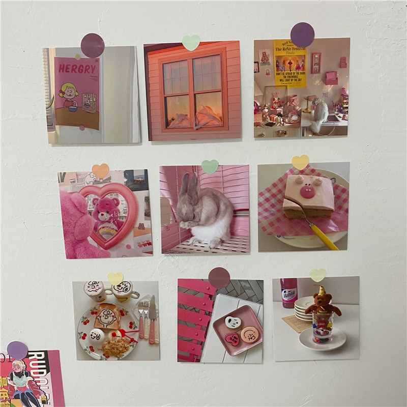 9 Lakens Roze Meisje Beer Serie Decoratie Kaart Terug Blank Postkaarten Diy Collocatie Kawaii Muursticker Beschrijfbare Wenskaarten