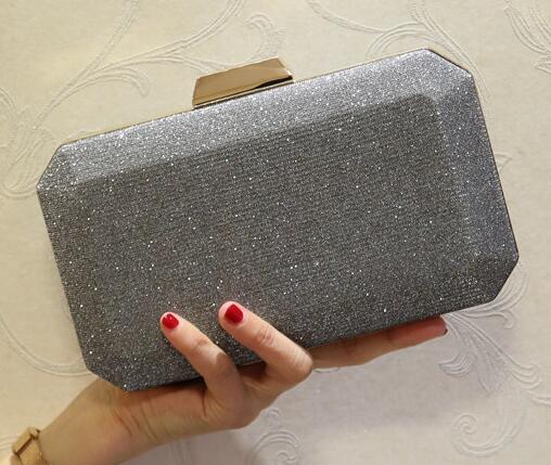 Mulheres Glitter Fecho de Bloqueio Bolsa Bolsa Azul Marinho Japonês Caixa Cinza Lantejoulas Embreagens Dia Noite Bolsas De Casamento Nupcial Brilhante: CINZA