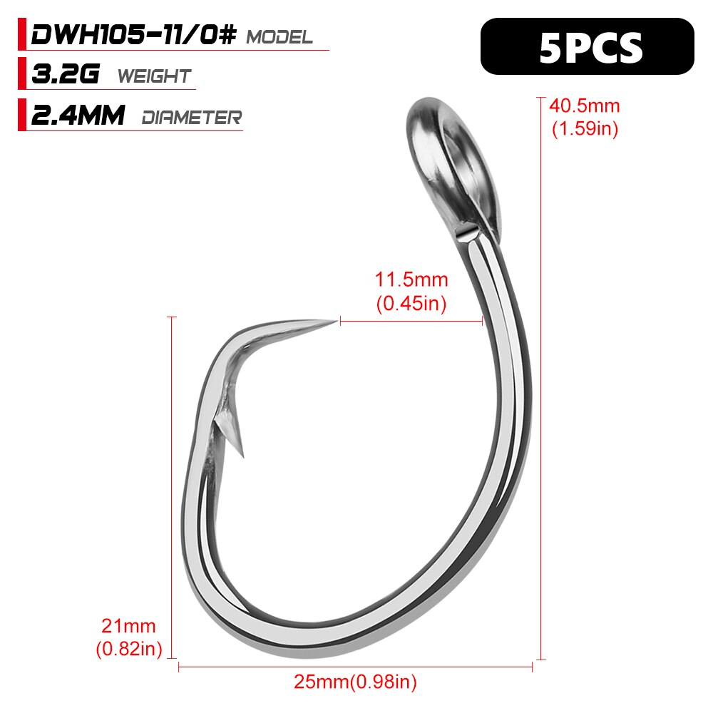 5pc Saltwater Ocean Boat Fishing Hooks Circle Hook 11/0#-16/0# Anticorrosion Stainless Steel Tuna Shark Fishhook