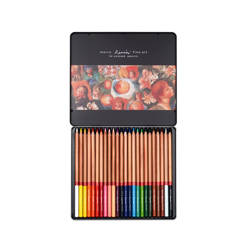 MARCO Renoir 3100 Oil Colored Pencils 120 Colors Set Tin Box Drawing Pens Botanic Landscape Portrait Painting: 24 colors