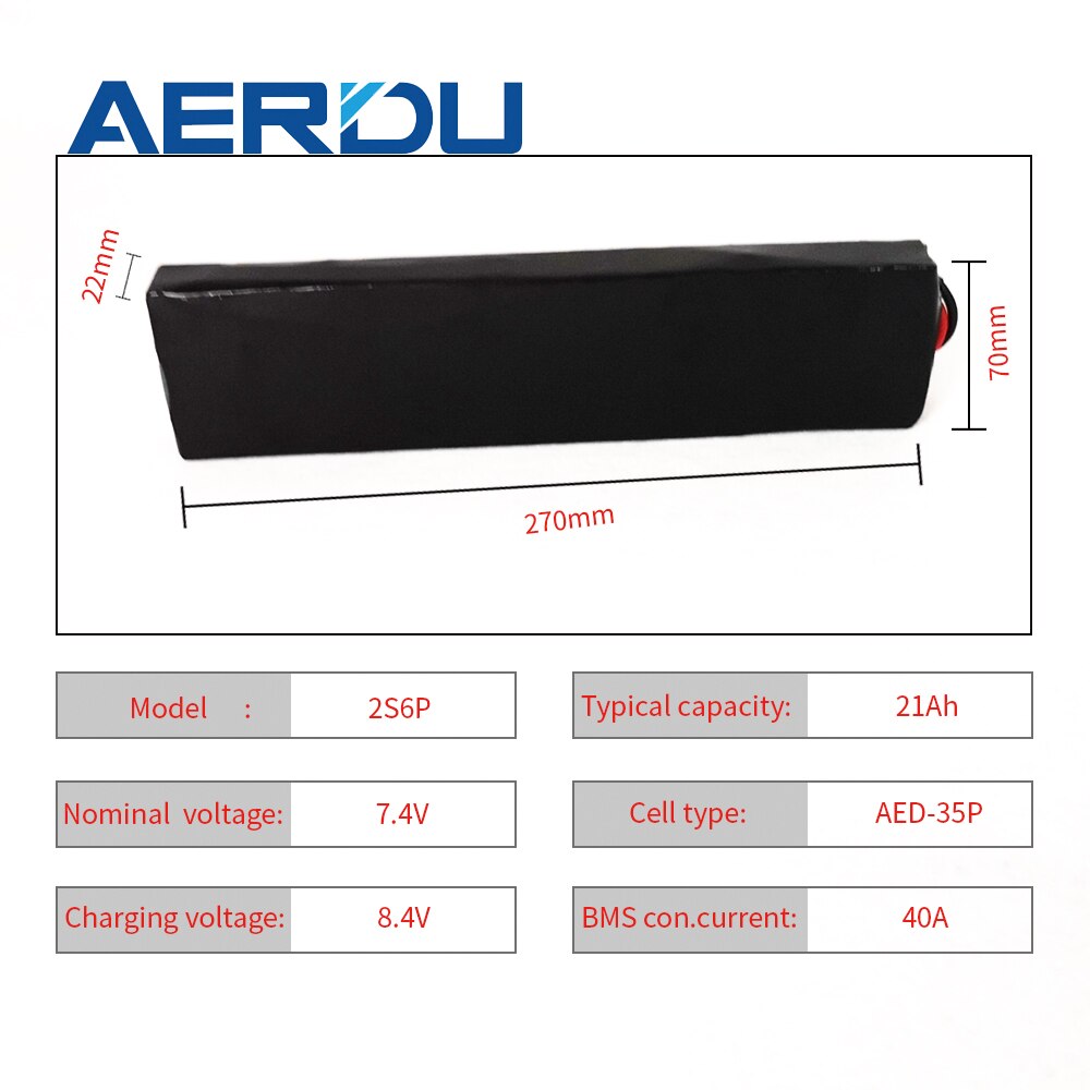 AERDU 7.4V 2S6P 21Ah 18650 Liion Battery Pack 40A Balance BMS 240W FOR Increase Voltage Extension M365 3500mah Cells 14AWG CABLE