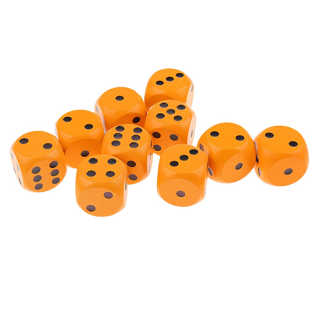 10 Pieces Wooden Dice Six Sided Dice Digital Dice D6 Rounded Wood Dice for D&D RPG Games Orange