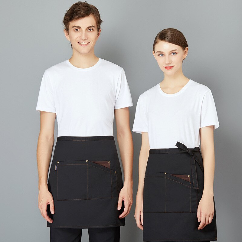 Short Half Apron Restaurant Cooking Hotel Waist Chef Apron Work uniform Sleeveless bib Waiter Waitress Cook Apron Universal: black
