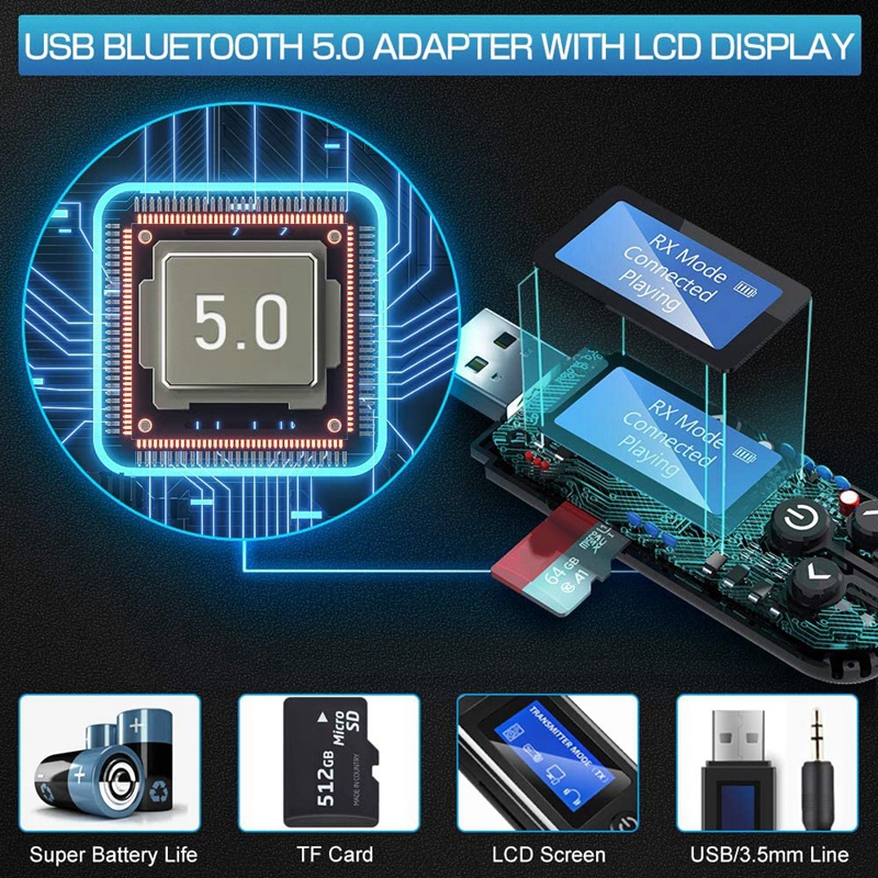 Bluetooth 5.0 nadajnik i odbiornik Audio USB 3.5MM RCA muzyka Stereo Adapter bezprzewodowy wbudowany akumulator