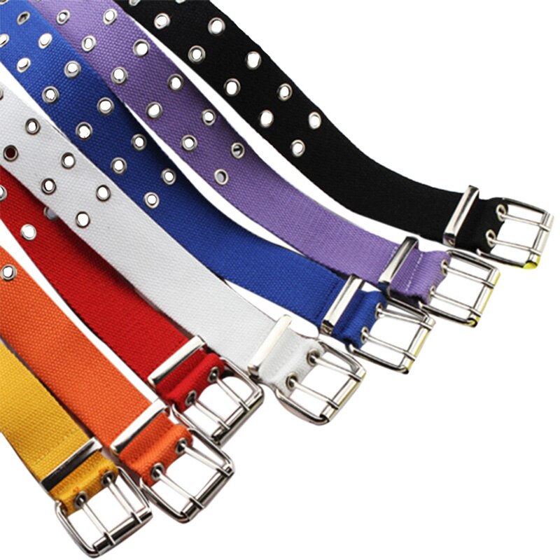 Harajuku Wide Canvas Web Double Grommet Hole Buckle Belt Female Male Waist Strap Belts for Women Men Jeans