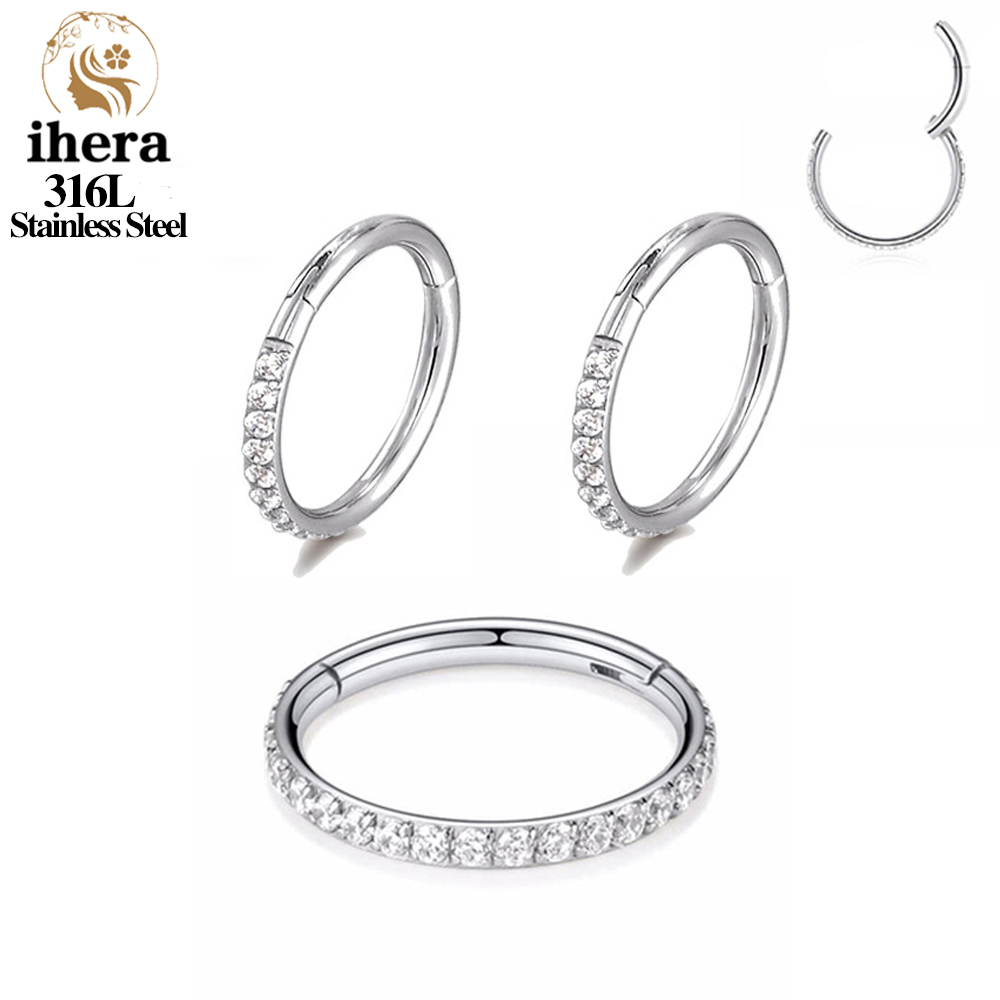 1/10/50 Uds. Anillo de acero inoxidable con bisagras de circón para tabique nasal, pendientes redondos, aros para oreja, Tragus, hélice, joyería para Piercing