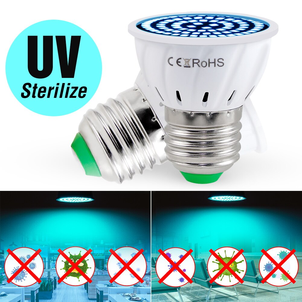 E27 UV Desinfection Lamp E14 LED Sterilizer Lamp MR16 LED UVC Germicidal Bulb GU10 Ultraviolet Light 48 60 80leds Amuchina B22