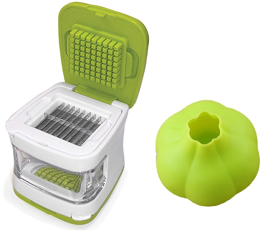 Plastic Garlic Cutter 2 in 1 Garlic Press Garlic Crusher Cube Kitchen Tools: green