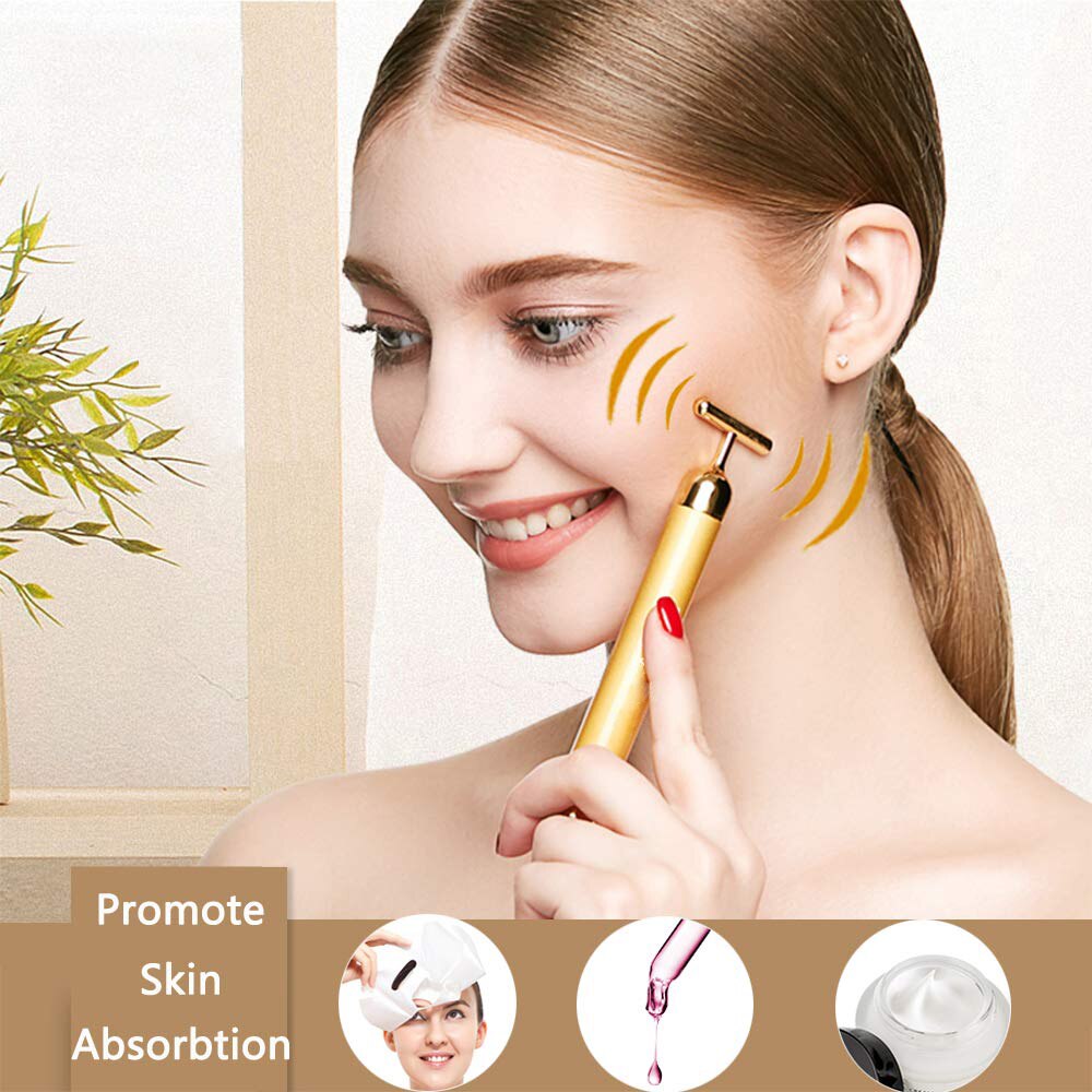Appareil de soins de beauté multifonction, rouleau de anciers de massage facial 24k, barre d'énergie dorée 3D, masseur vibrant pour outil de beauté