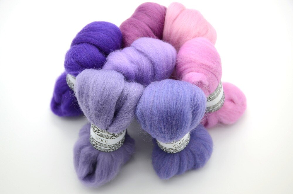 Paars violet Serie kleurrijke wol top DIY Naaldvilten merino wolvilt poke poke fun handwerk 10g/7 stks