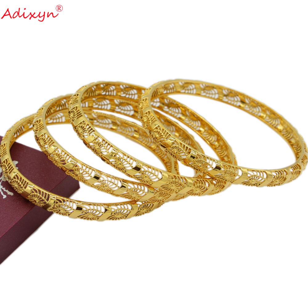 Adixyn 4pcs/lot Dubai bangles Women Jewelry Ethiopian Gold Color Copper Luxury Bracelets Bride Girls Party