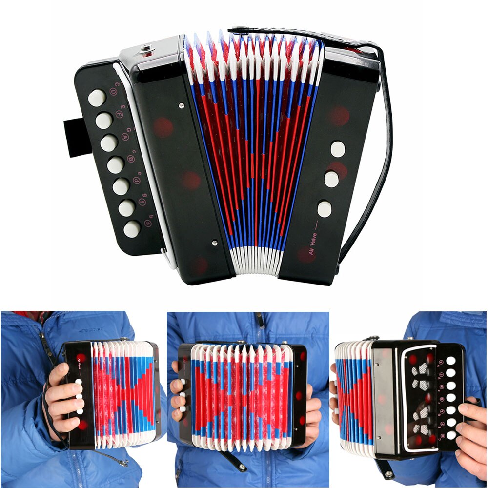 7-Key Accordeon 2 Bass Mini Accordeon Educatieve Muziekinstrument Rhythm Band Voor Kinderen Zwart/Rood/Blauw (Optioneel): Black