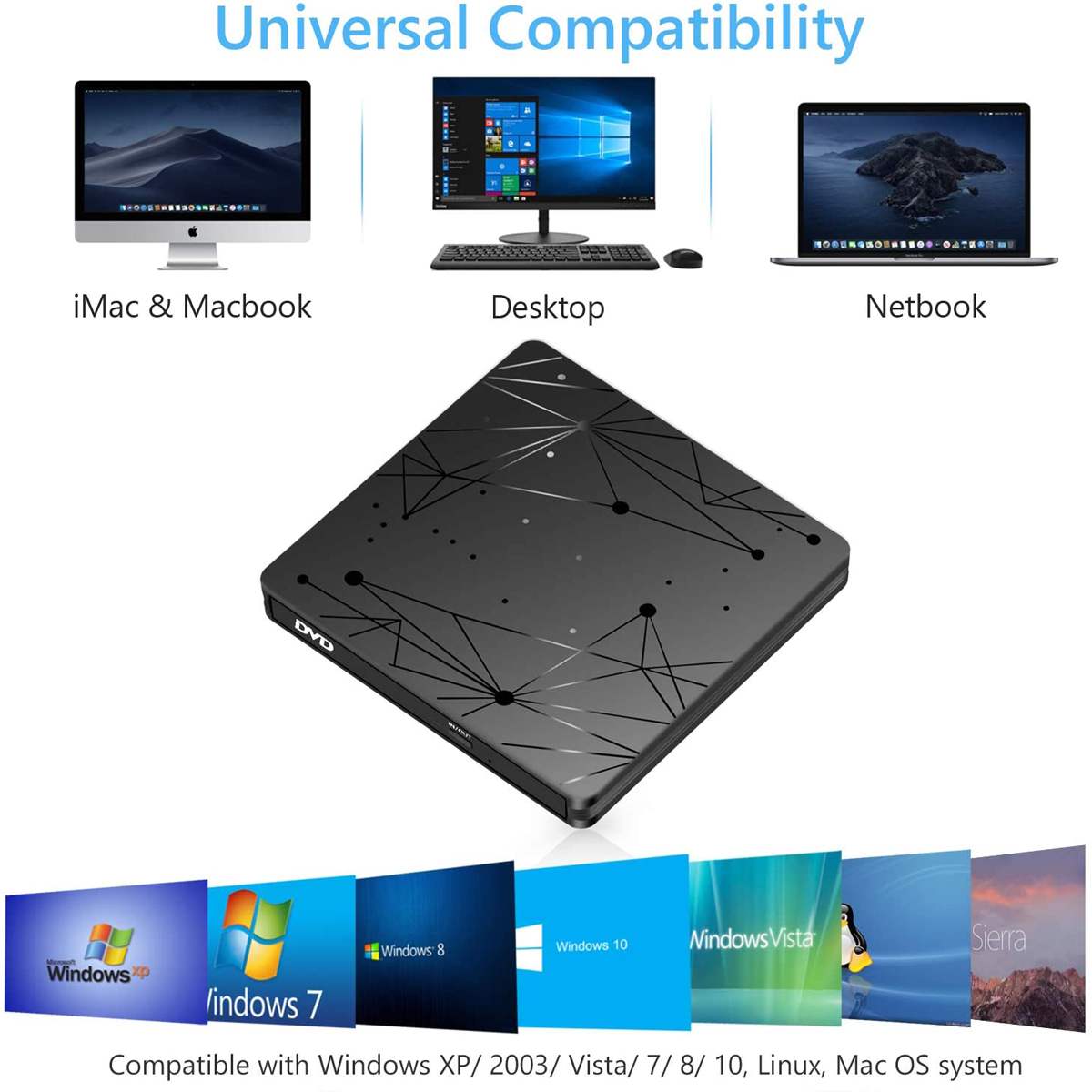 External DVD Drive USB 3.0 Portable CD DVD RW Drive Writer Burner Optical Player Compatible For Windows 10 Laptop Desktop iMacs