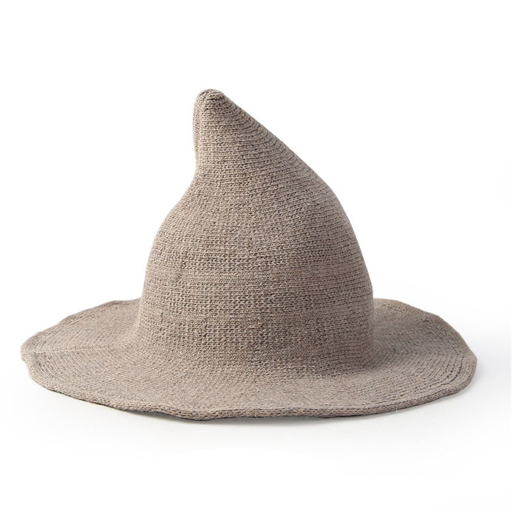 Moderne halloween hekselue ull kvinner dame fasjonable ullstrikk halloween fest hatt festival varm utendørs strandhette: Beige