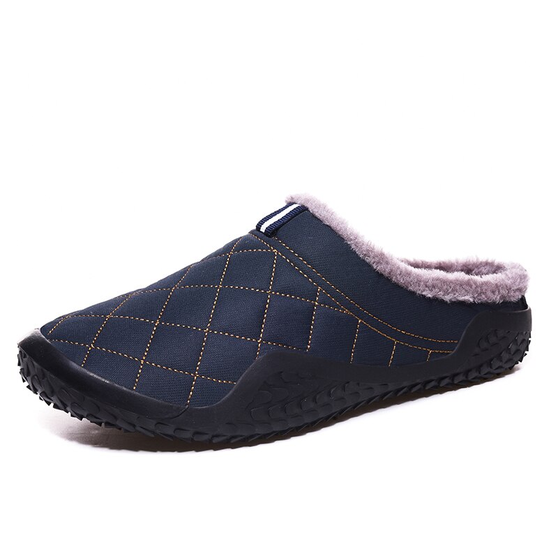 Herrtofflor vintertofflor halkfria inomhusskor för män stor storlek hussko vattentät varm memory foam toffel: Blå / 11.5