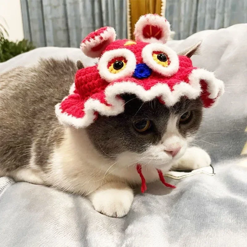 Gorro de punto elástico para gato, accesorio refinado para mascota, cachorro, gatitos, , sesión de fotos, decoración, Otoño e Invierno