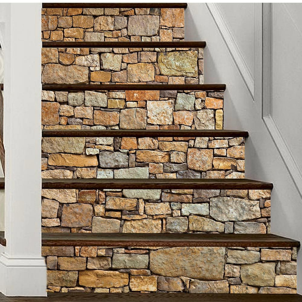 6Pcs/Set Simulation Stone Wall Stair Stickers Decoration Living Room PVC Self-Adhesive Home Waterproof Wall Stickers