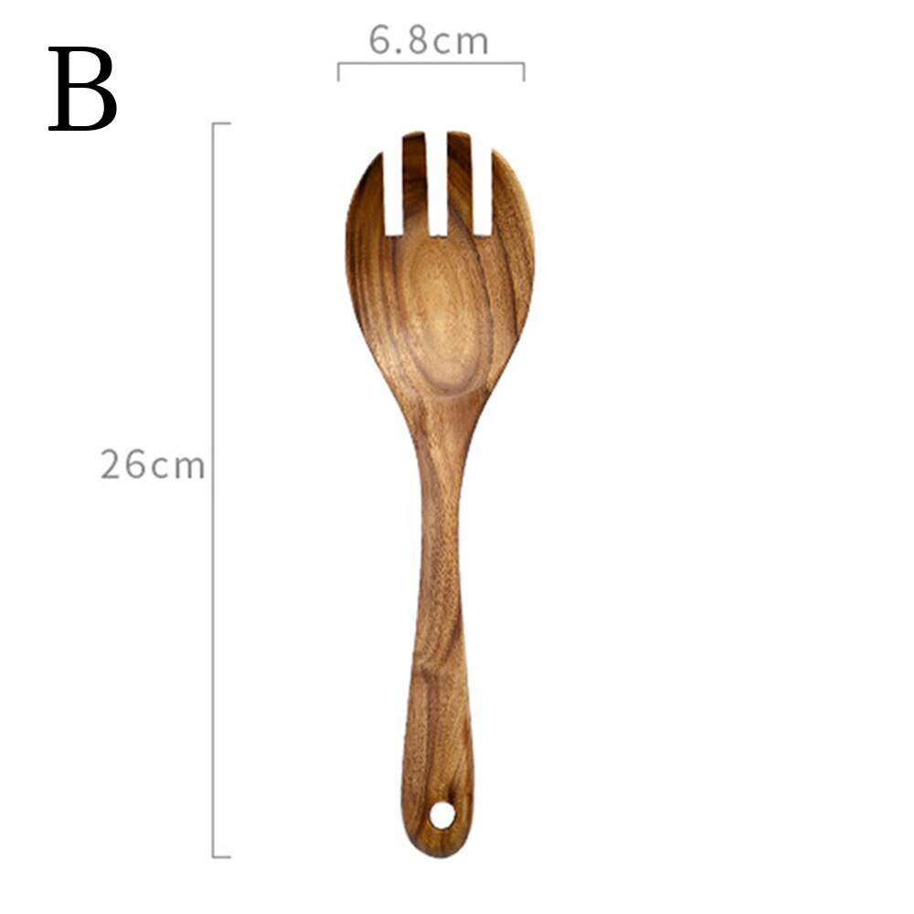 Natürliche Küche Holz Löffel einstellen Große Salat Abendessen Portion Löffel Server Holz Gabel Löffel Besteck einstellen Holz Utensilien Geschirr: B