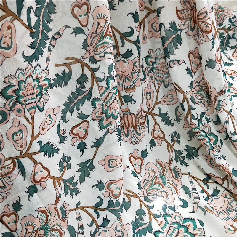 Vestido étnico de gasa costura Cosplay tela caída de gasa Paisley flor impreso transpirable falda camisa tela