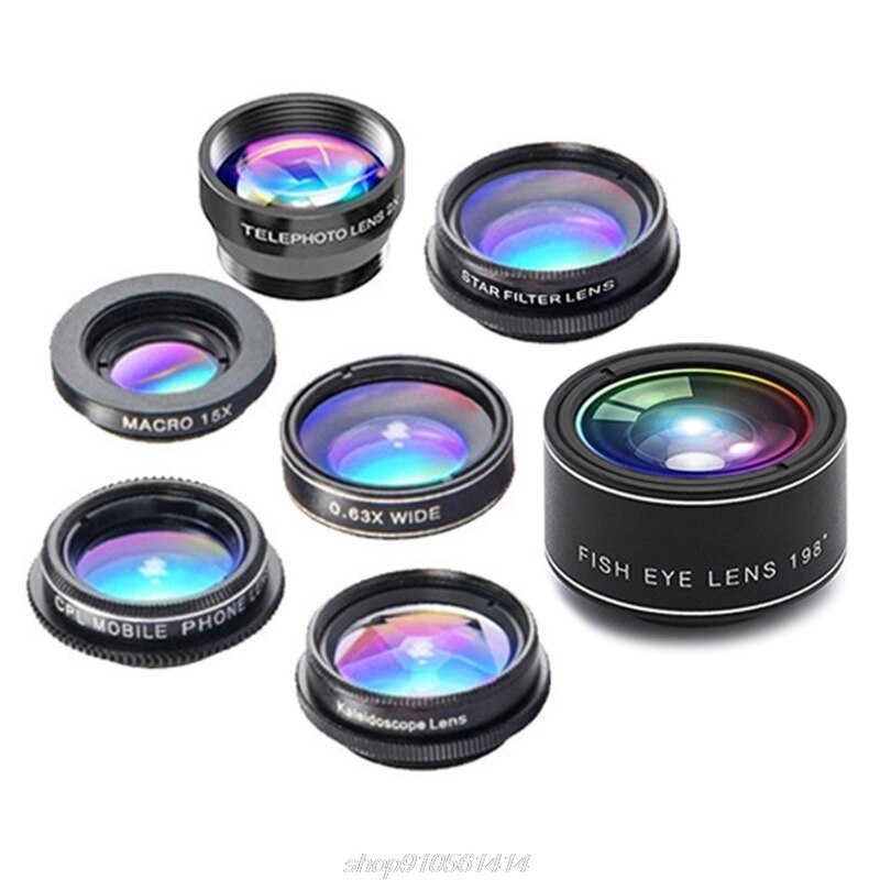 7 in 1 Phone Camera Lens Kit Wide Angle/Fisheye Lens Special Effects Lens Kit For Smartphones/And-roid Phones A13 21