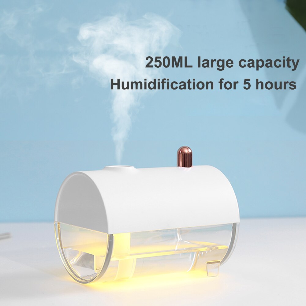 Humidificateur portatif de de forme de 250ML avec le bateau sous-marin d'usb chargeant le ménage blanc de diffuseur d'air de nuit de LED