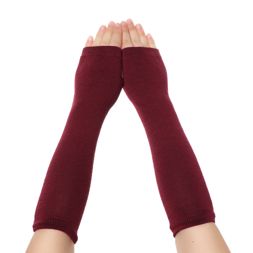 1Pair Girls Wristband Arm Cover Long Sleeve Women Cotton Classic Fingerless Long Glove Soft Striped Elbow Mitten Knitted Gloves: 5