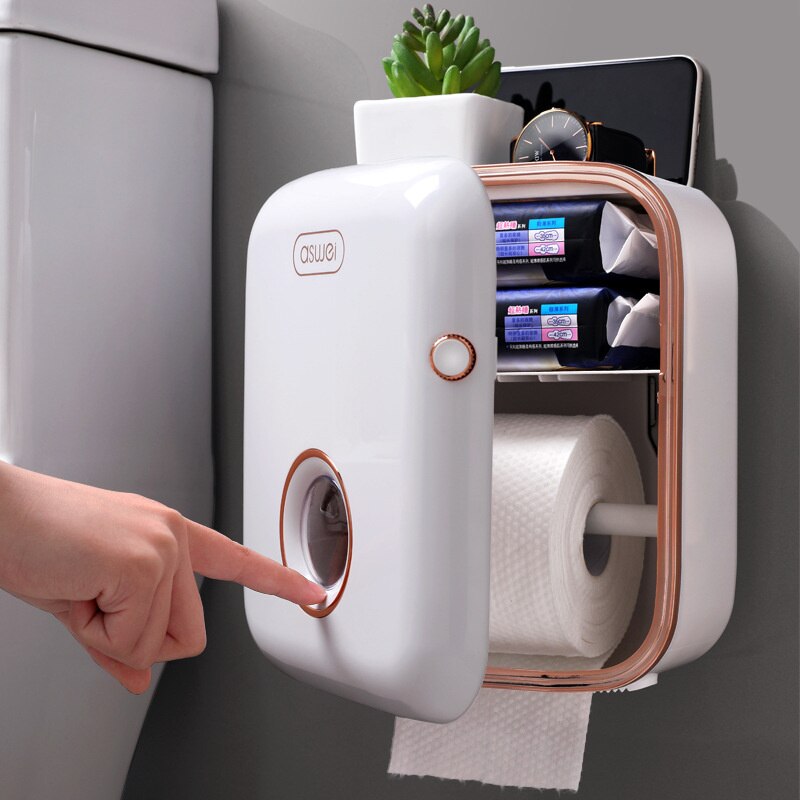 Wall Mount Toilet Paper Holder Waterproof Bathroom Tissue Storage Box Home Free Punch Roll Paper Organizer Bathroom Accessories