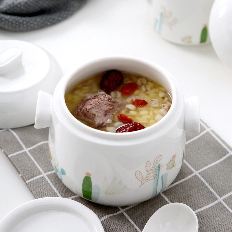 Cuenco de cerámica con asa para sopa, Bol para cocinar a vapor con doble tapa y taza humeante, para carne, carne, huevo, olla de cocción lenta, tamaño grande