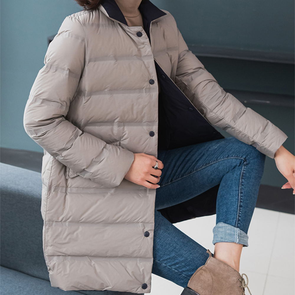 fall/winter Japanese women lightweight down jacket, mid-length, fashionable, slim, thin, two-sided 90 down jacket