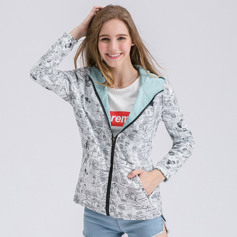 Lente Herfst Vrouwen Jas Coat Pocket Rits Hooded Twee Side Wear Cartoon Print Uitloper Losse Plus Size