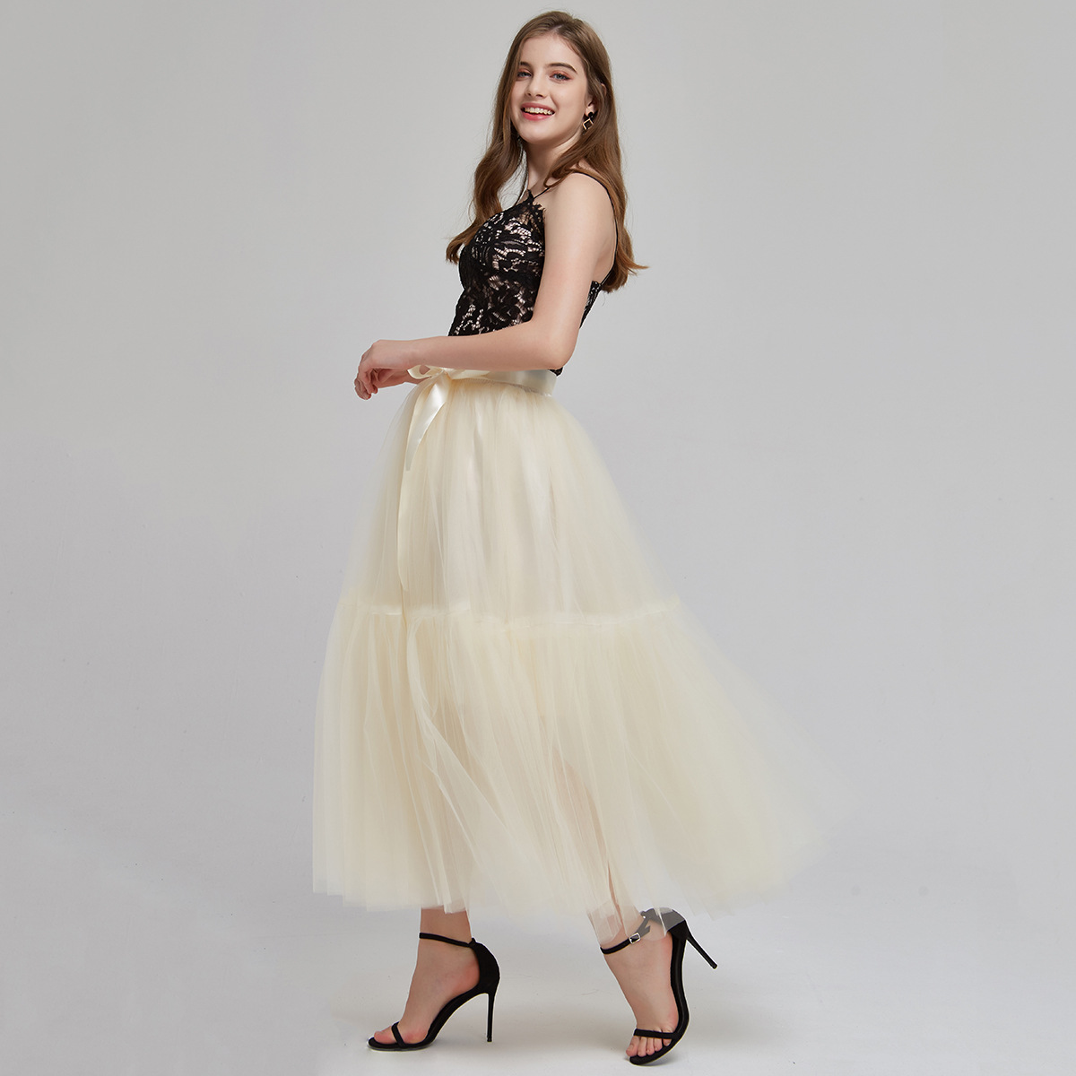 Underkjol tutu l tyll kjol vintage midi veckade kjolar lolita brudtärna bröllop faldas mujer saias jupe