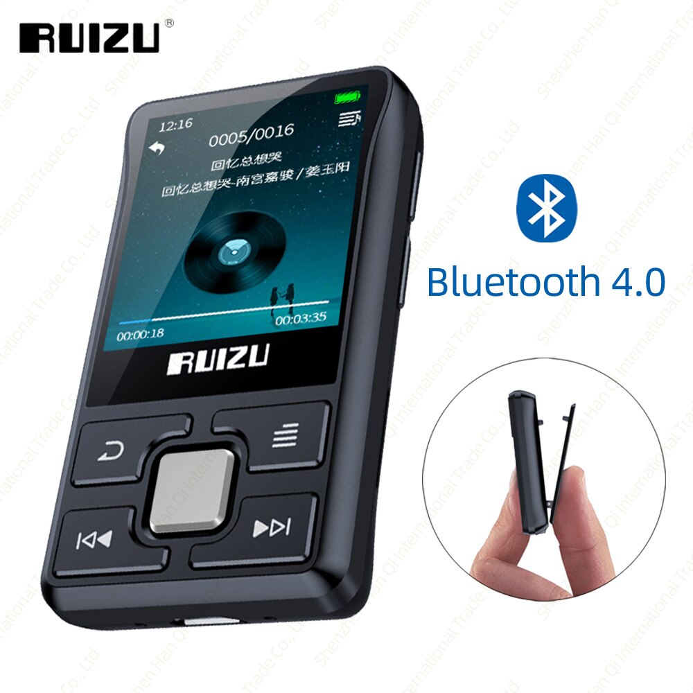 RUIZU-REPRODUCTOR DE música funcional X55 Clip Sport, portátil, con Bluetooth, MP3, 8GB, pantalla a Color, compatible con tarjeta TF, FM, grabación HD,