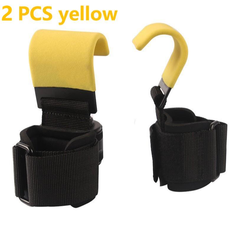 Weightlifting Hooks Grips Gym Fitness Heavy Duty Wrist Wraps Support Dumbbell Power Workout Weight Lifting Hook Glove W/ Coating: 2 pcs yellow