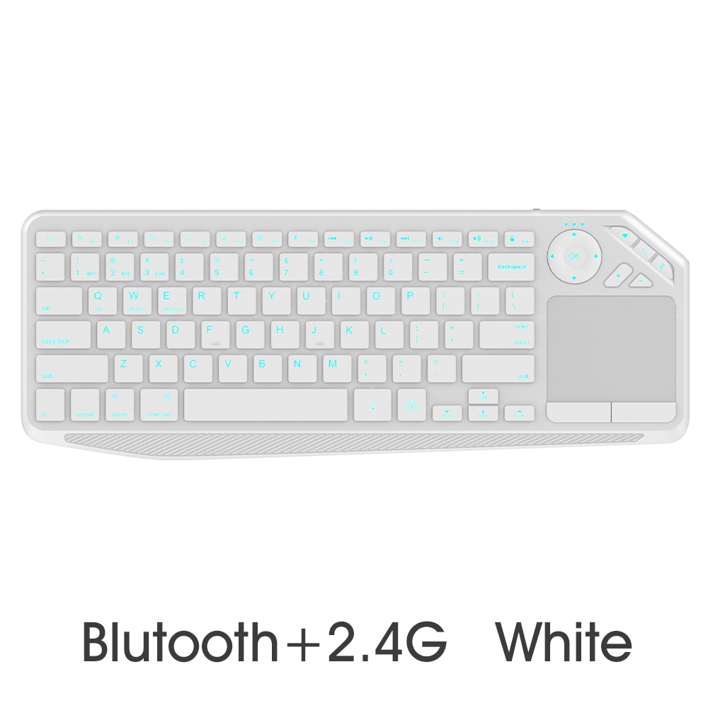 Wireless Keyboard Bluetooth 2.4G Wireless Touch TV Keyboard with Easy Media Control and Built-In Touchpad Mouse Solid Stainless: White