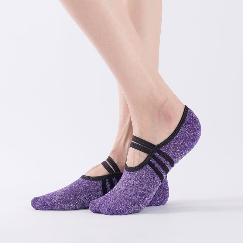 Dame yoga sokker skridsikre sokker med greb åndbare barre sokker komfortable pilates sokker i bomuld til kvinder: Lys lilla