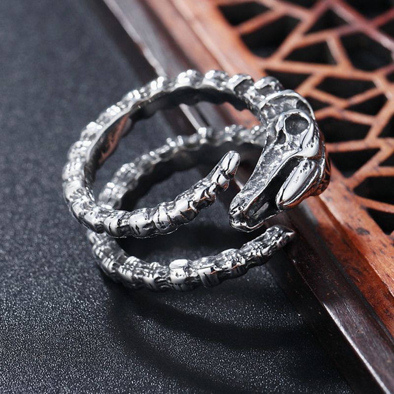 Retro Goat Horn Skull Dragon Bones Rings Men Women Punk Rock Hip Hop Locomotive Ring Ancient Silver Jewelry Adjustable
