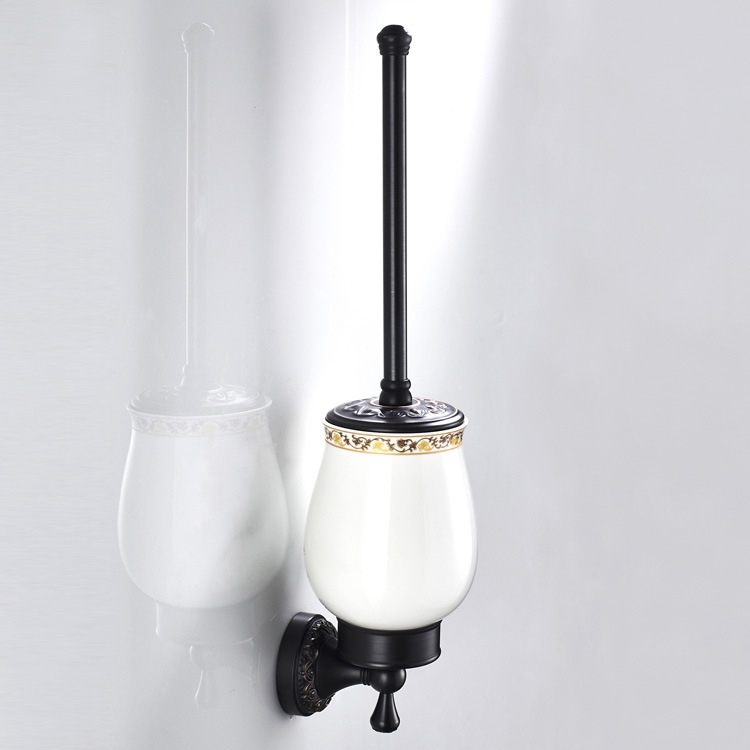 Bathroom Accessories Oil Rubbed Bronze Toilet Brush and Holder, Wall Mounted, Solid Brass / ceramic, Space Saving, Deep Cleaning