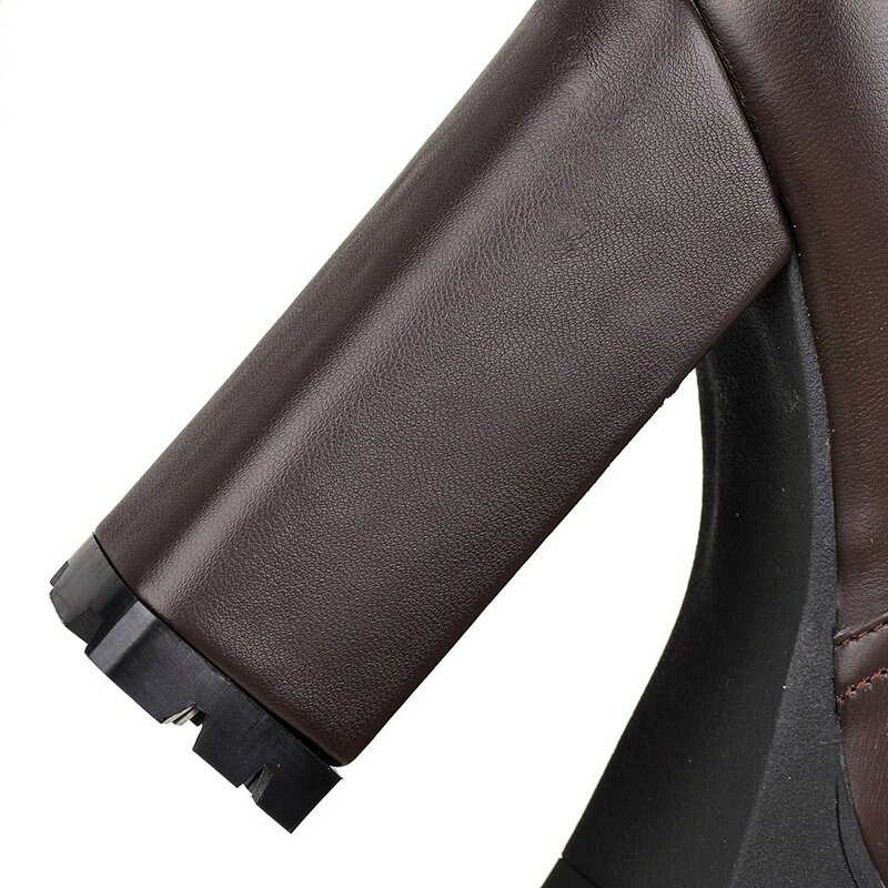 Platform Knee High Boots Women Square High Heel Long Boots Woman Pu Leather Shoes Autumn Winter Size 34-43