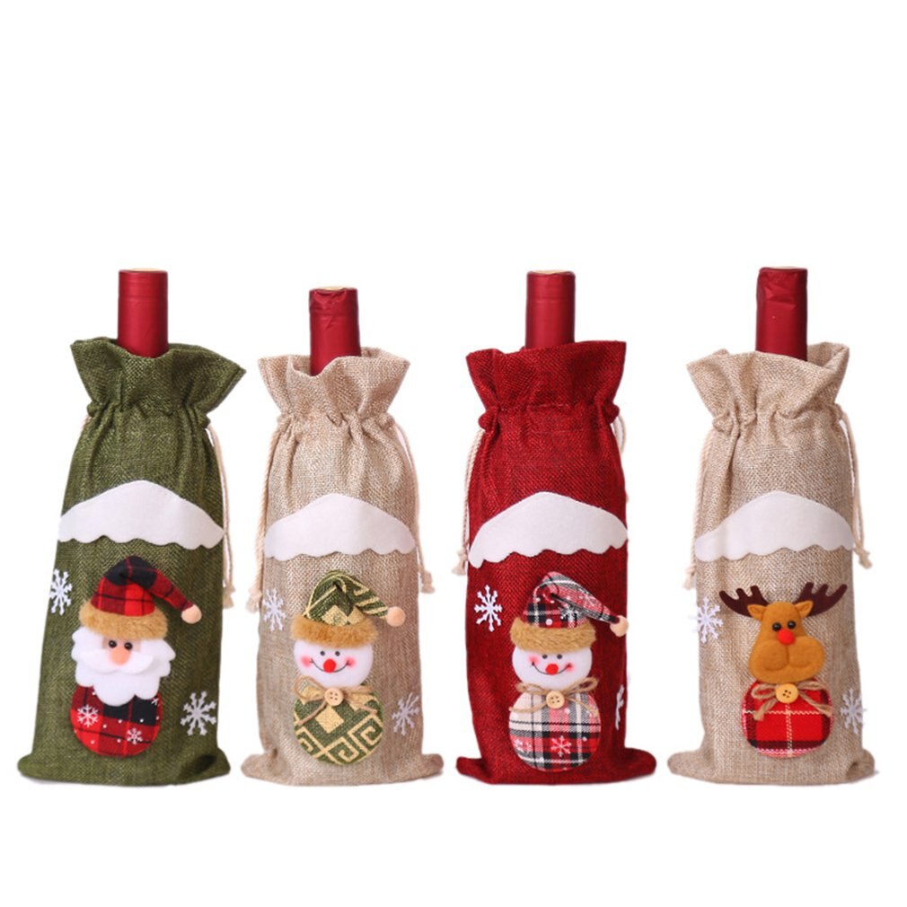 Weihnachten Dekorationen Sackleinen Alten Mann Puppe Rotwein Flasche Set Wein Tasche Festival Hotel Dekoration Sackleinen Wein Set