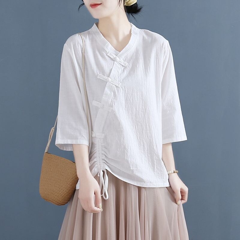 Woman Traditional Chinese Clothing Retro Solid Color Hanfu Top Women Tops Oriental Tang Suit Chinese Blouse 12700: 2