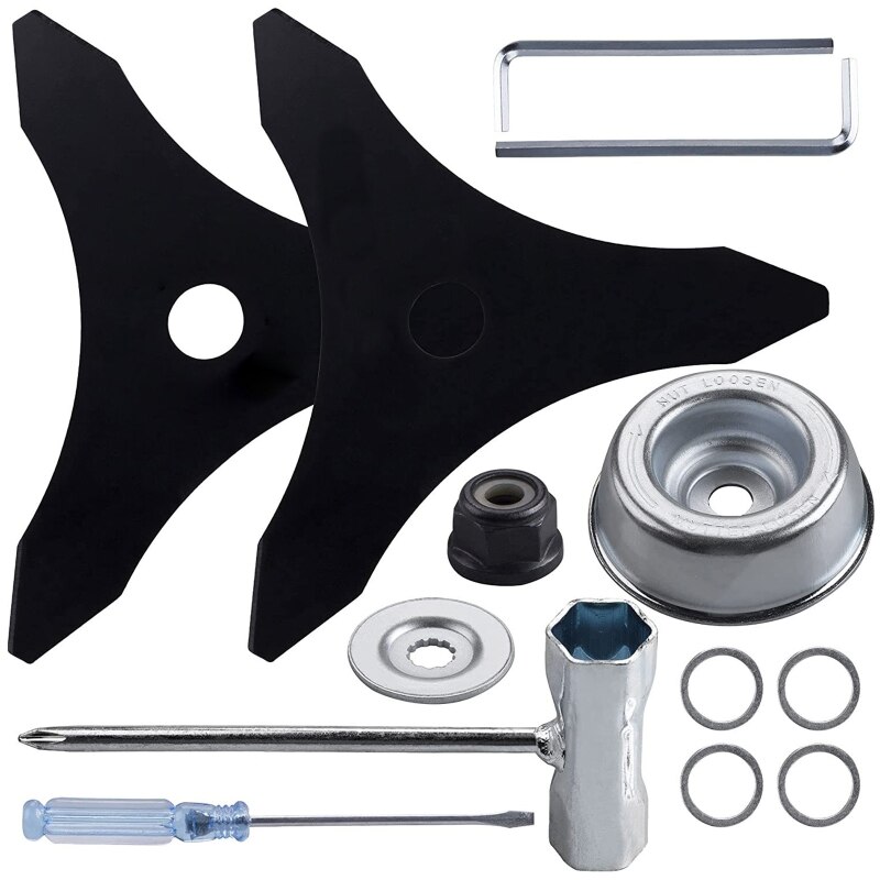 Brush Cutter Blade Kit 10 x 3 Inch 3 Teeth Steel Brush Blades with Blade Adapter