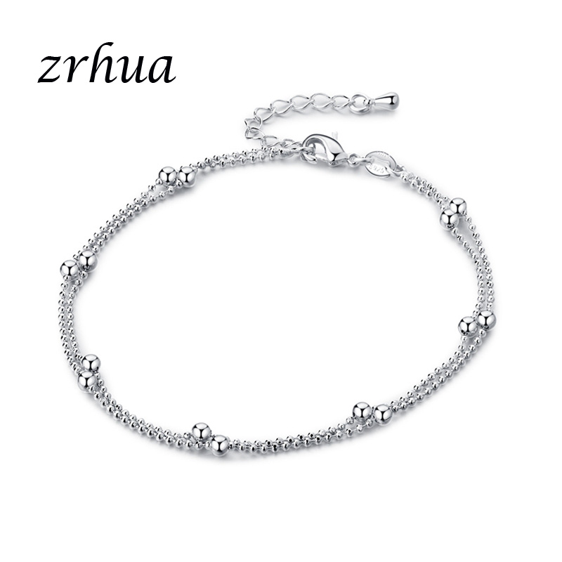 ZRHUA Tiny 925 Sterling Silver Beads Multilayer Chain Anklet for Women Girls Friend Foot Jewelry leg bracelet Bijoux