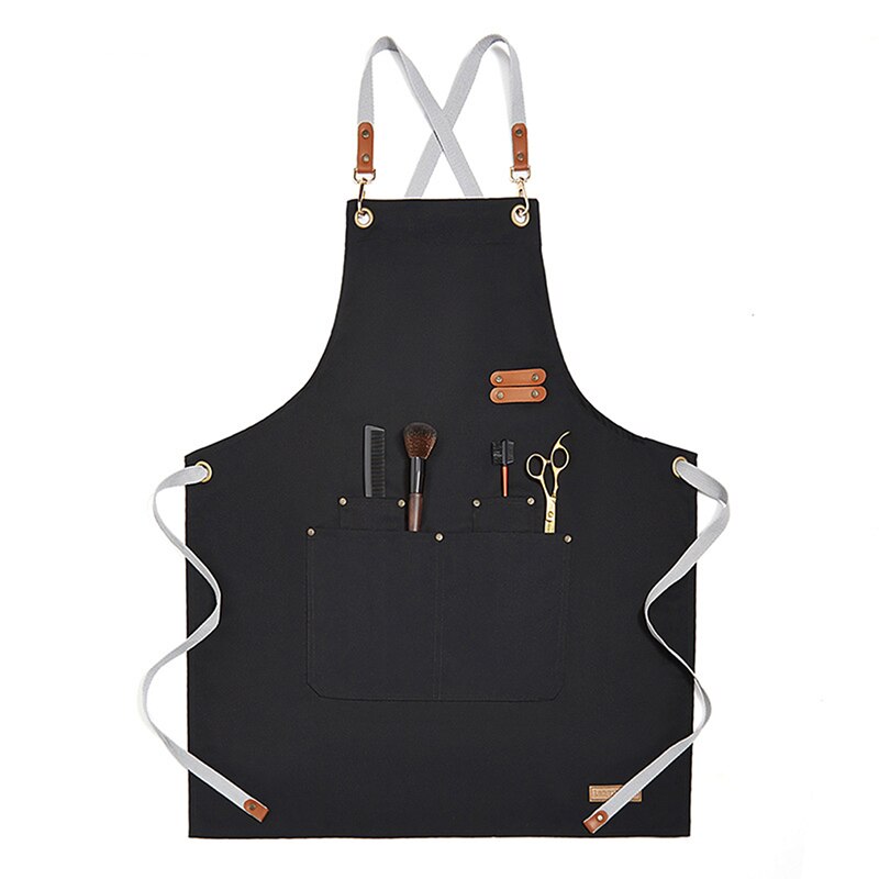Effen kleur koken keukenschort voor vrouwen mannen chef-kok ober café winkel bbq kapper schorten slabbetjes keuken accessoire: Zwarte b