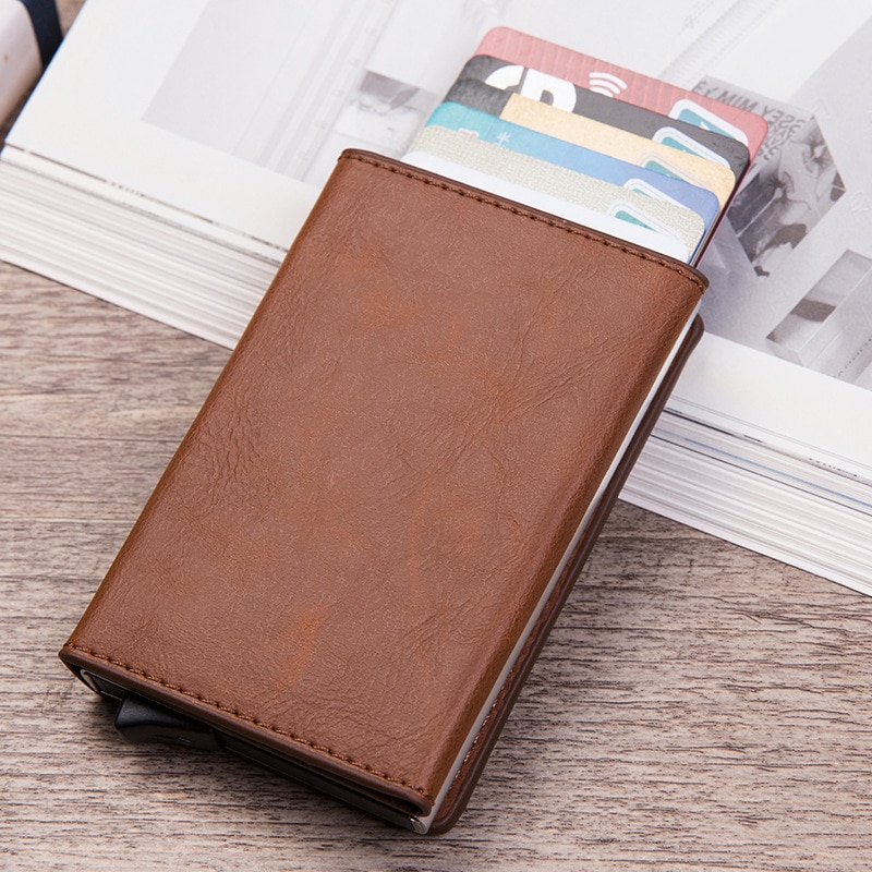 Smart Wallet Credit Card Holder Metal Thin Slim Men Wallets Pass Secret Pop Up Minimalist Wallet Small Black Purse: Beige