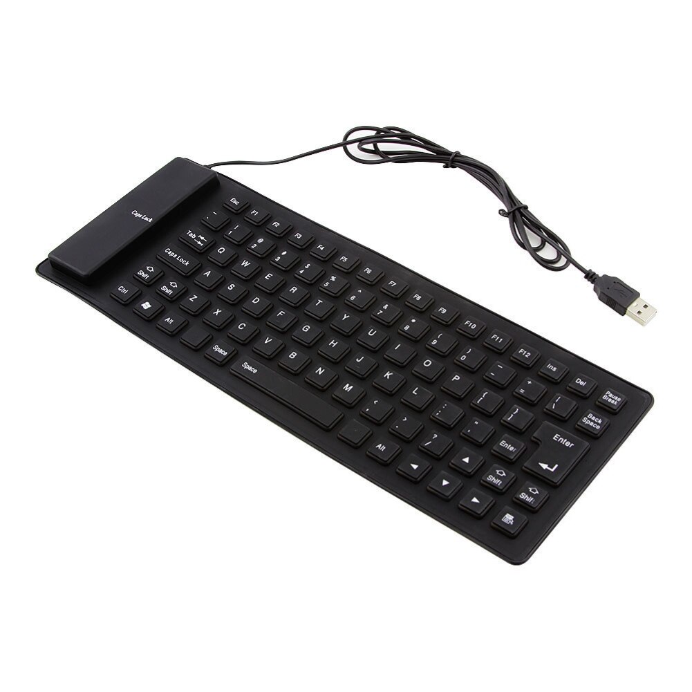 Foldable Silicone Keyboard USB Wired Silicon Flexible Soft Waterproof Roll Up Silica Gel Keyboard for PC Laptop Notebook: Black