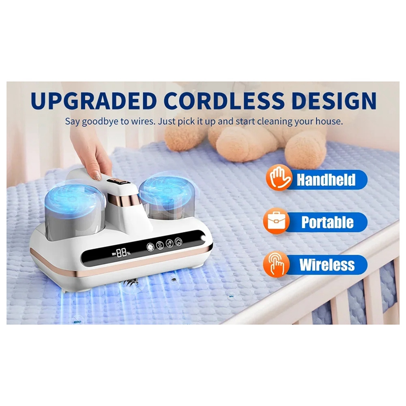 T97C-UV eliminador de ácaros, aspirador de colchón, limpiador de mano inalámbrico, potente succión para limpiar almohadas de cama, ropa y sofá