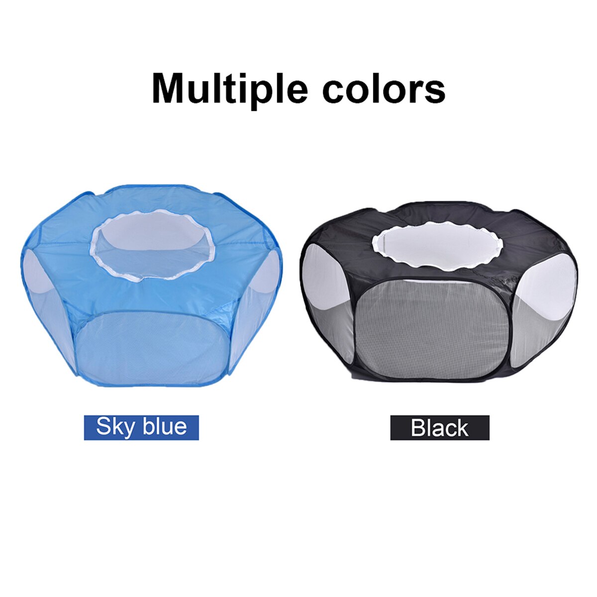 Newest Small Animal Cloth Fence Foldable Waterproof Pet Fence Cat and Dog with Sunroof Tent (Sky blue / Black)