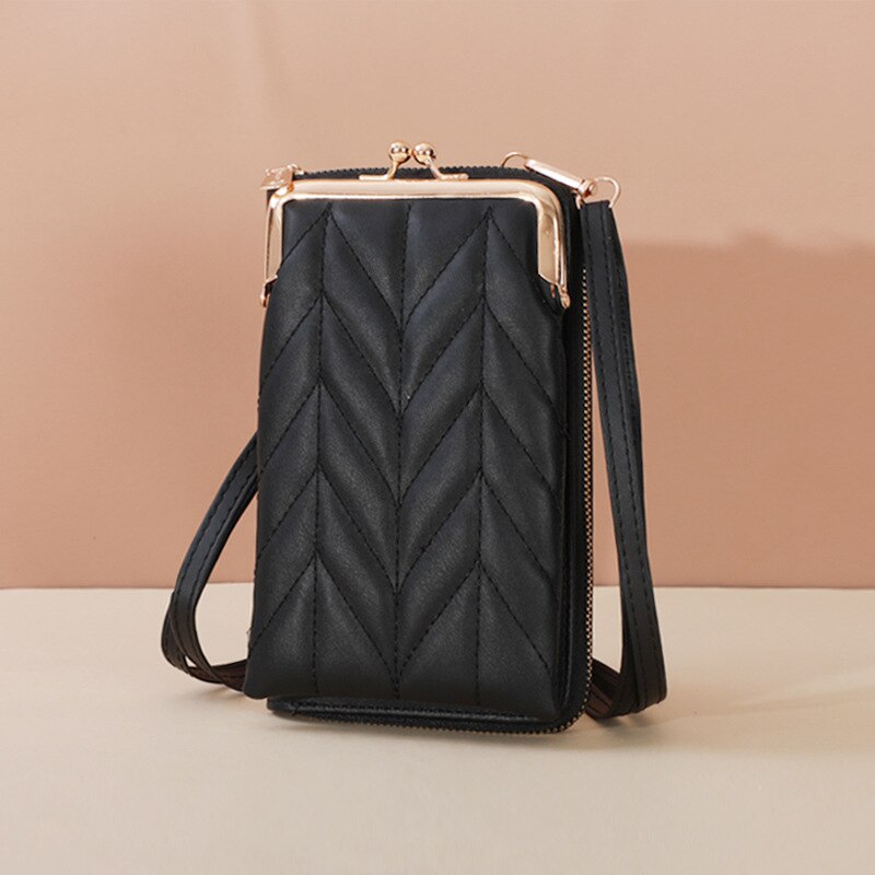Clip Phone Pocket Shoulder Bag for Women Soft Pu Leather Female Small Crossbody Bags Ladies Messenger Purse Handbag: Black
