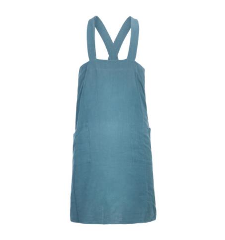 Delantal de lino con espalda cruzada para mujer, delantal japonés cruzado, sin lazos, Color sólido, sencillo,: BLUE S