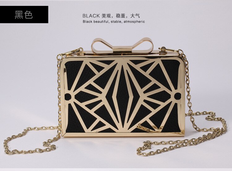 Avondtasje Tas Clutch Tas Dames Banket Tas Mode Ijzer Mesh Pu Zak Vierkante Handtas: black